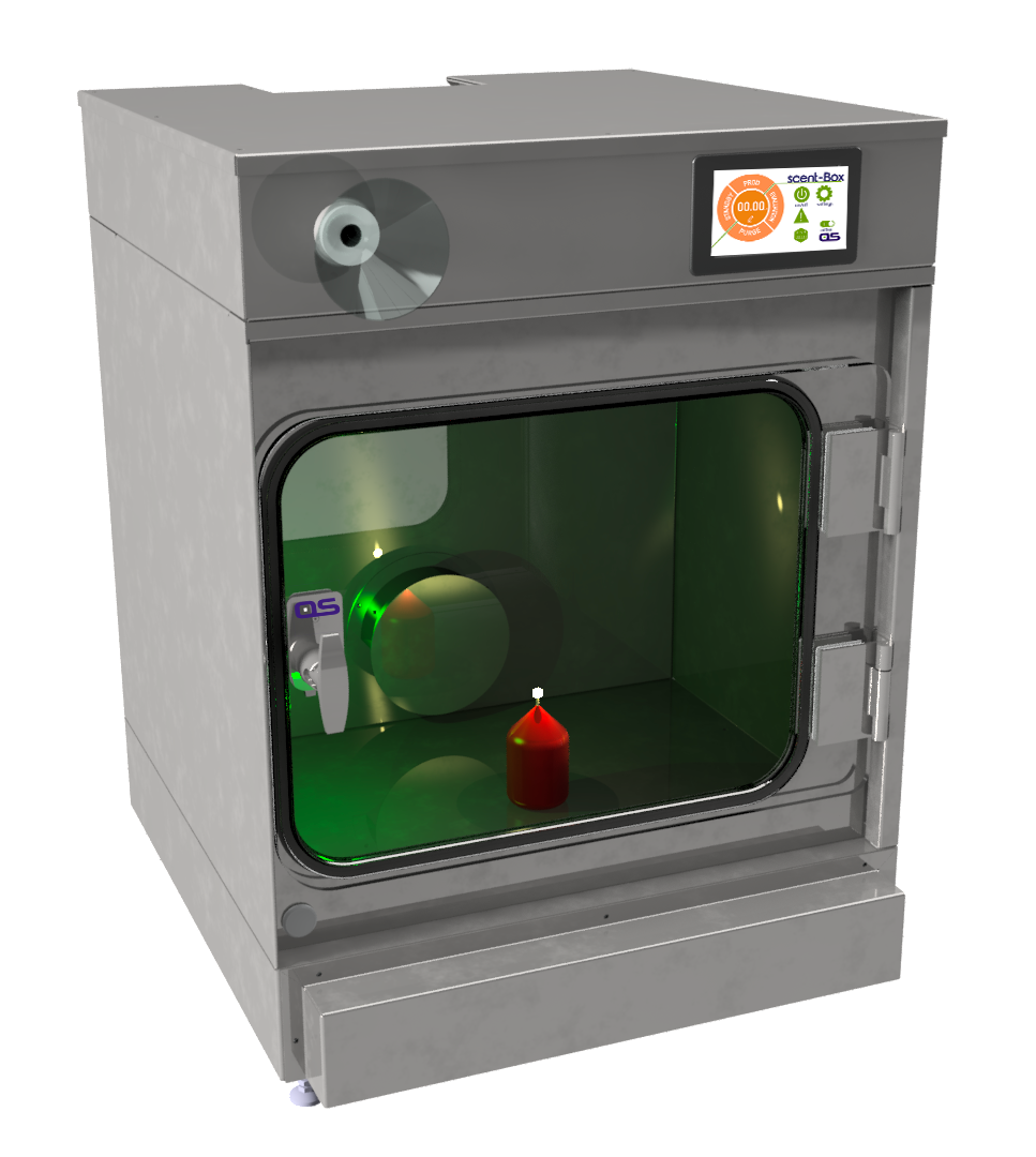 La mini-cabine olfactive scent-Box posée sur une paillasse